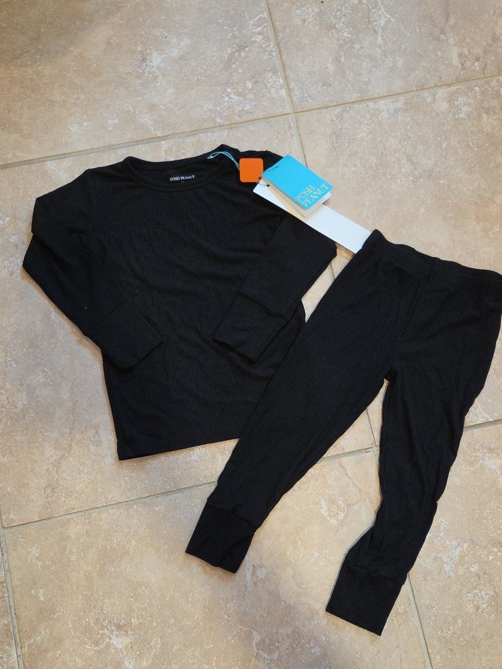 Posh Peanut Black Ribbed Kids Pajama Set - Long Sleeve Top & Jogger Pants